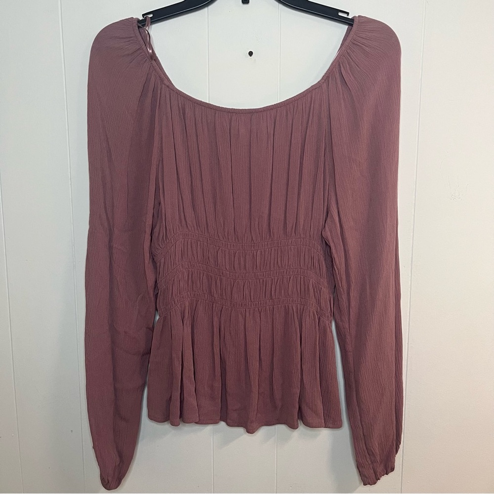 Women's Mauve Smoky Pink Long Sleeve Peplum Top